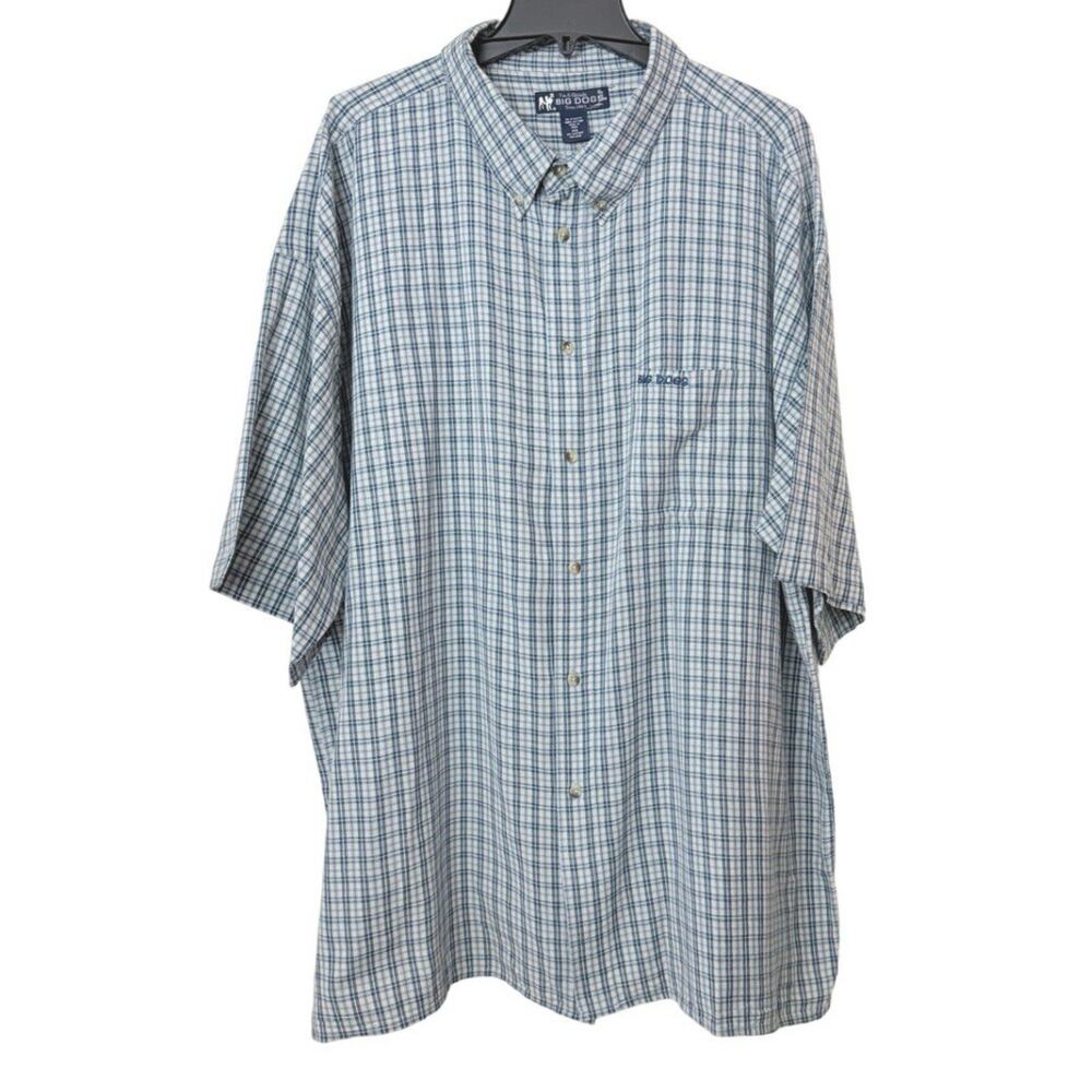 Big Dogs Men’s 4X Plaid Shirt Blue Cotton Button Front Short Sleeve Casual